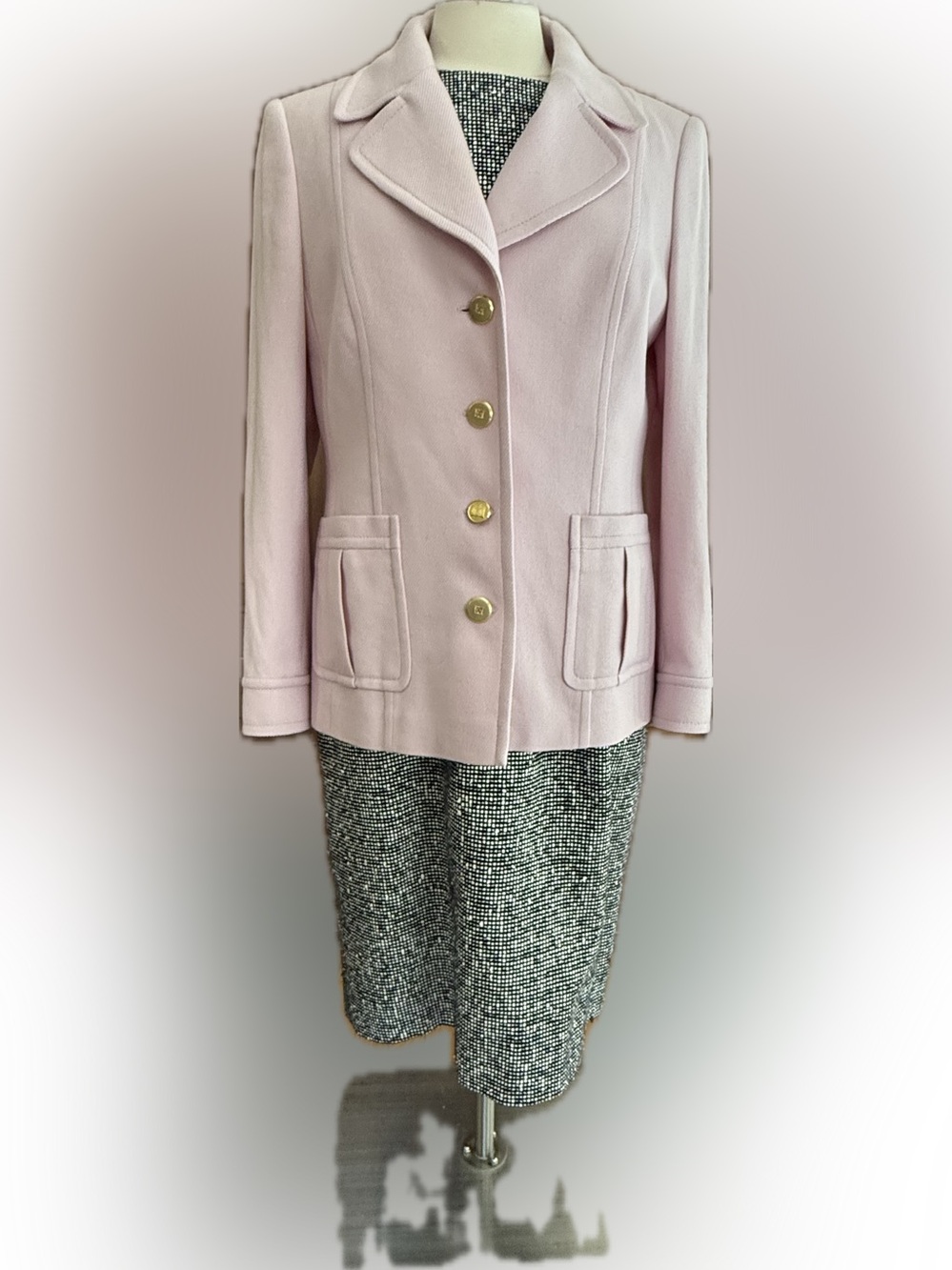 Escada Designer 2-Piece Suit: Tweed Blazer & Sheath Dress Set Size 42 (US 12)